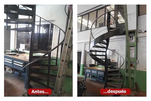 El antes y el después del proyecto fabricación de escaleras de caracol en gipuzkoa