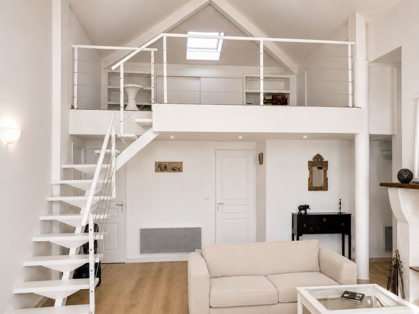fabricacion de escalera de zanca central coln huellas de madera color blanco