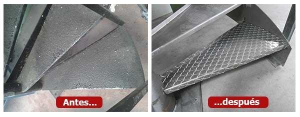 el antes y el despues de los escalones de chapa damero.