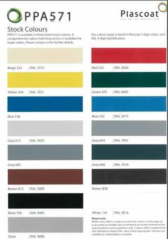 Gama de colores del sistema PPA 571 PPA 571, sistema de protección para barandillas contra la humedad, el frio, salitre. resitencia y calidad en una misma pintura